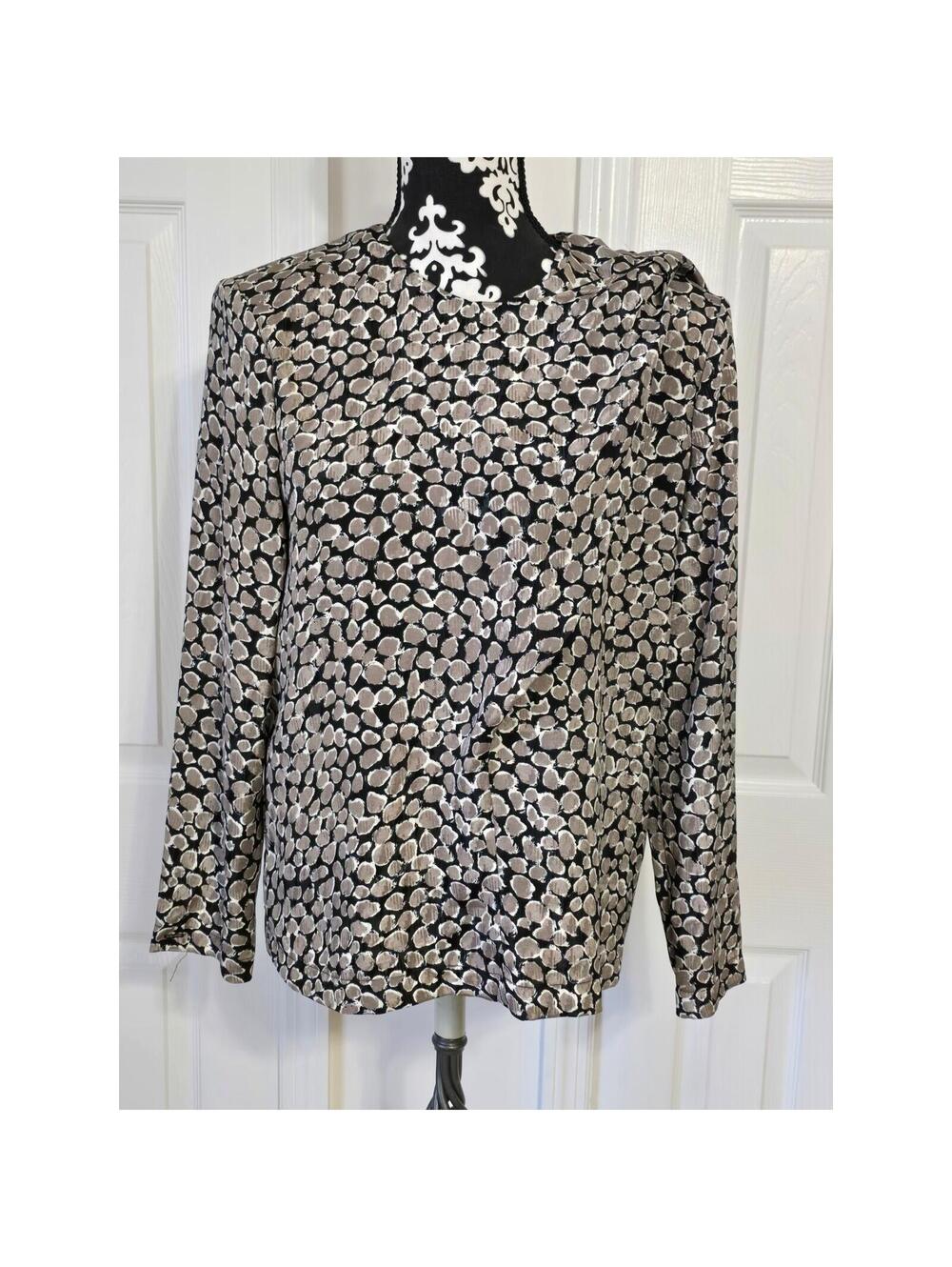 Laura Henson Vintage Metallic Bronze Black Pebble Jacquard Blouse Top Size 8 USA